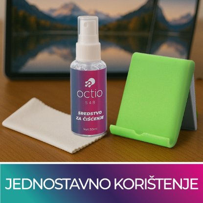 Sredstvo za čišćenje OCTIO S48, za čišćenje ekrana mobitela, 30ml, krpica, stalak