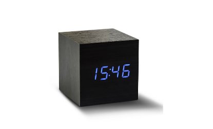Digitalni sat GINGKO Cube Click Clock, budilica sa alarmom, plavi LED, drveno kućište, crni