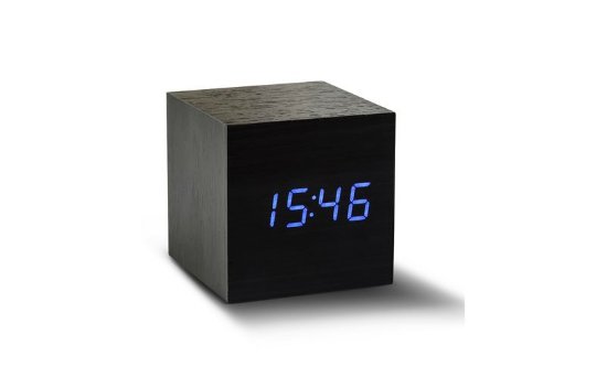 Digitalni sat GINGKO Cube Click Clock, budilica sa alarmom, plavi LED, drveno kućište, crni