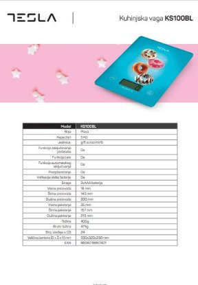 Kuhinjska vaga TESLA KS100BL, digitalna, 5 kg, plava