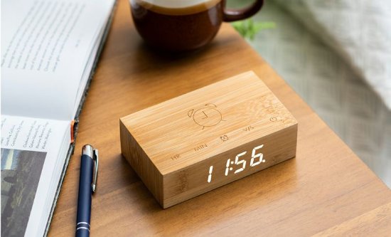 Digitalni sat GINGKO Flip Click Clock, budilica sa alarmom, drveno kućište, bambus