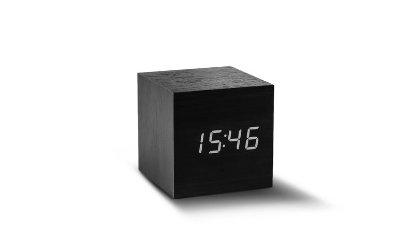 Digitalni sat GINGKO Cube Click Clock, budilica sa alarmom, bijeli LED, drveno kućište, crni