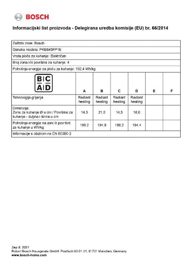 Ugradbena ploča BOSCH PKE645FP1E, električna, 60 cm, 4 polja, staklokeramika, crna