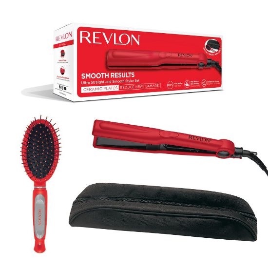 Pegla za kosu REVLON Smooth Results, do 200 °C, crvena + ČETKA ZA KOSU GRATIS