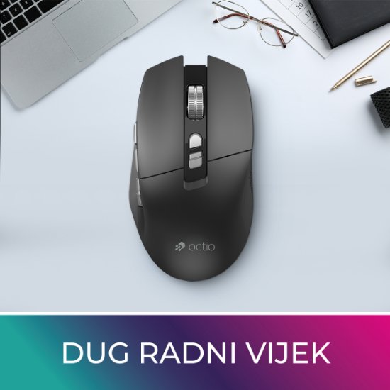 Miš OCTIO Ergo M350WBT, RGB, optički, bežični, BT, 4800dpi, crni