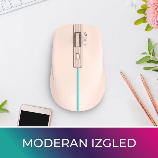 Miš OCTIO Style M310WBT, RGB, optički, bežični, BT,1600dpi, rozi