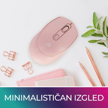 Miš OCTIO M302W, optički, bežični, 1600dpi, rozi