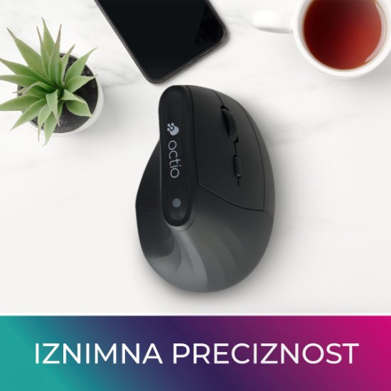 Miš OCTIO Ergo V100W, optički, bežični, BT,4000dpi, crni
