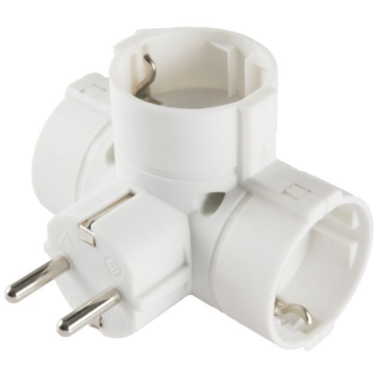 Razdjelnik HOME, 3 x schuko utičnice, T oblik, strujni, bijeli