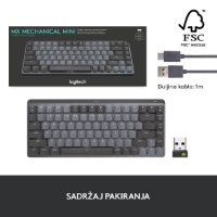 Tipkovnica LOGITECH MX Mechanical Mini Tactile Quiet, bežična, BT, crna