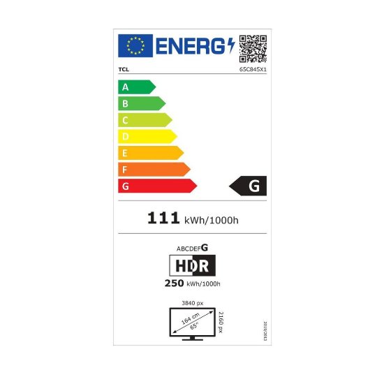 IZLOŽBENI - Mini-LED TV 65" TCL 65C845, Google TV, 4K UHD, 144Hz, DVB-T2/C/S2, HDMI, Wi-Fi, USB, LAN - energetski razred G