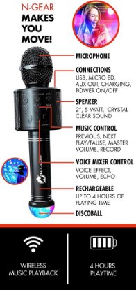 Mikrofon N-GEAR Sing Mic S20L, mikrofon i BT zvučnik + disco kugla, crni