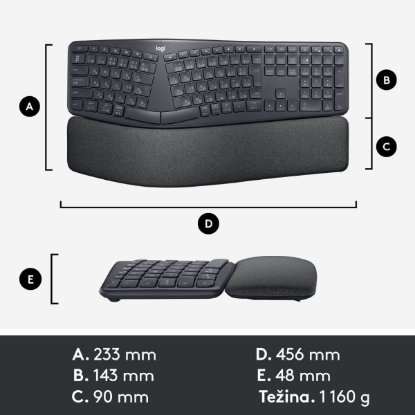 Tipkovnica LOGITECH Ergo K860, ergonomska, bežična, crna