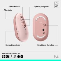 Miš LOGITECH POP, optički, bežični, USB, BT, 1000dpi, rozi