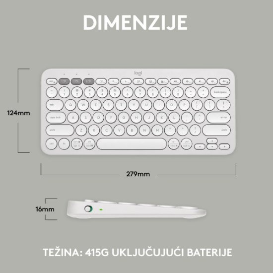 Tipkovnica LOGITECH Pebble Keys 2 K380S, BT, kompaktna, bijela