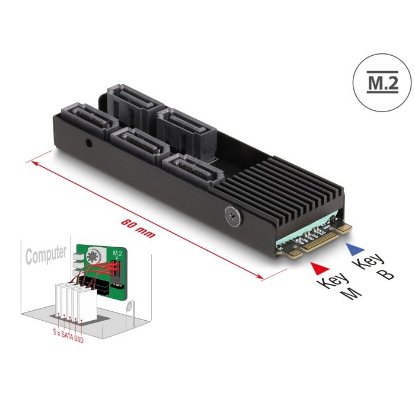 Adapter DELOCK M.2 2280 Key B+M muški do 5 x SATA s hladnjakom