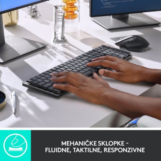 Tipkovnica LOGITECH MX Mechanical Tactile Quiet, bežična, BT, crna