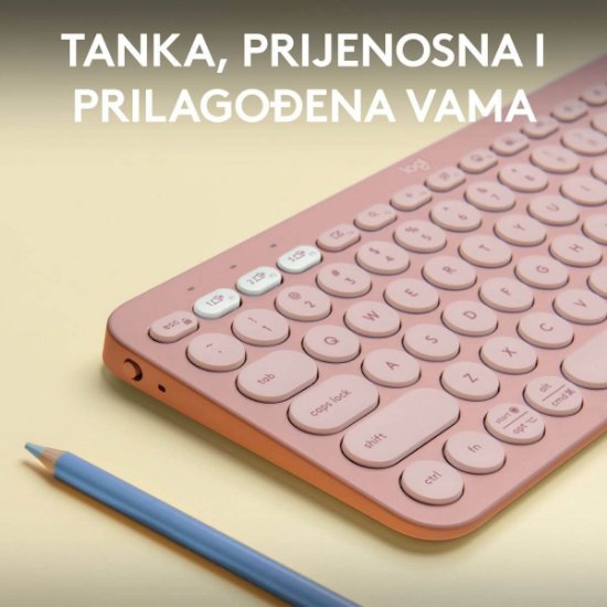 Tipkovnica LOGITECH Pebble Keys 2 K380S, BT, kompaktna, roza