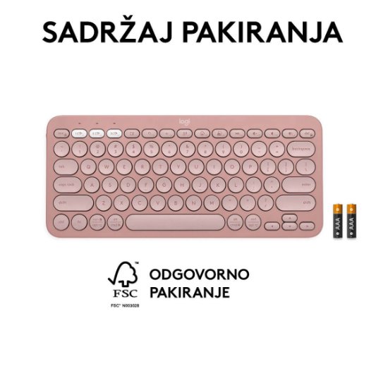 Tipkovnica LOGITECH Pebble Keys 2 K380S, BT, kompaktna, roza