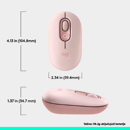 Miš LOGITECH POP, optički, bežični, USB, BT, 1000dpi, rozi