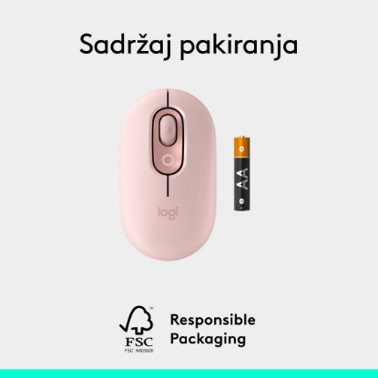 Miš LOGITECH POP, optički, bežični, USB, BT, 1000dpi, rozi