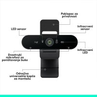 Web kamera LOGITECH Brio 4K, 4K UHD, USB-A/USB-C, crna