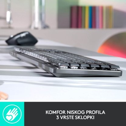 Tipkovnica LOGITECH MX Mechanical Tactile Quiet, bežična, BT, crna