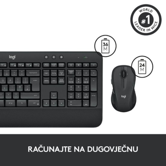 Tipkovnica + miš LOGITECH MK545 Advanced Combo, bežična, crna, Unifying receiver USB
