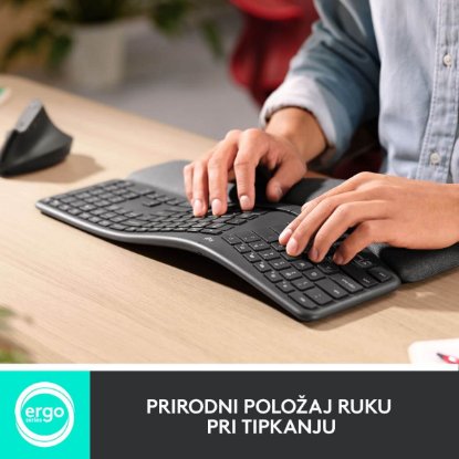 Tipkovnica LOGITECH Ergo K860, ergonomska, bežična, crna