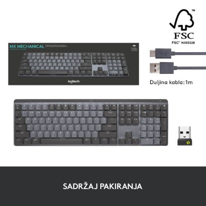Tipkovnica LOGITECH MX Mechanical Tactile Quiet, bežična, BT, crna