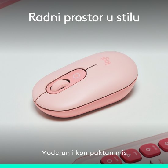 Miš LOGITECH POP, optički, bežični, USB, BT, 1000dpi, rozi