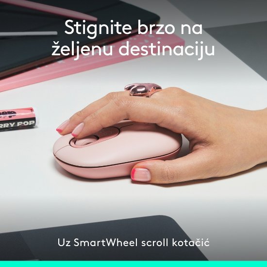 Miš LOGITECH POP, optički, bežični, USB, BT, 1000dpi, rozi