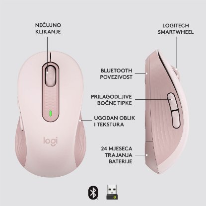 Miš LOGITECH M650, bežični, optički, 4000dpi, USB, BT, rozi