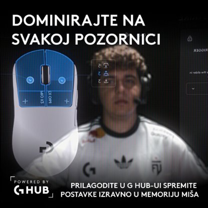 Miš LOGITECH Pro X2 Superstrike, bežični, optički, 44000dpi, bijeli, USB - Preorder