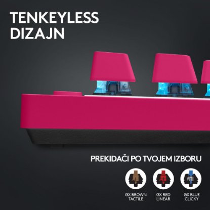 Tipkovnica LOGITECH G Pro X TKL LIGHTSPEED, mehanička, tactile, bežična, RGB, roza