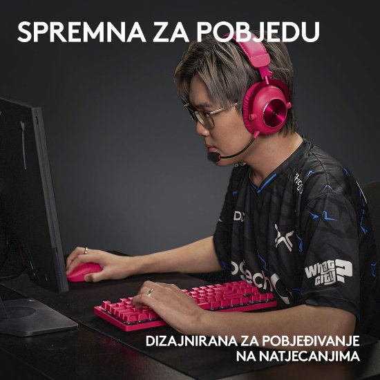 Tipkovnica LOGITECH G Pro X TKL LIGHTSPEED, mehanička, tactile, bežična, RGB, roza