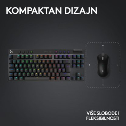 Tipkovnica LOGITECH G Pro X TKL LIGHTSPEED, mehanička, bežična, RGB, crna