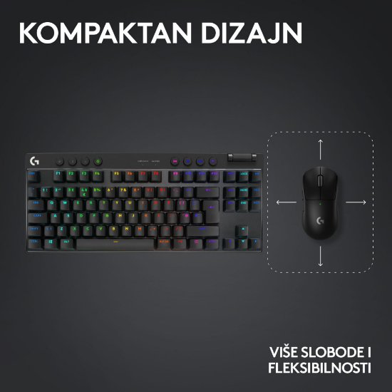 Tipkovnica LOGITECH G Pro X TKL LIGHTSPEED, mehanička, bežična, RGB, crna