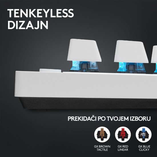 Tipkovnica LOGITECH G Pro X TKL LIGHTSPEED, mehanička, bežična, RGB, bijela