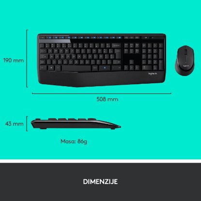 Tipkovnica + miš LOGITECH MK345 Wireless Combo, bežična, crna