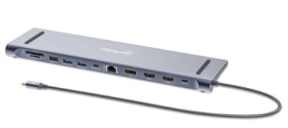 Docking station MANHATTAN 12-in-1 Multiport Hub, USB-C na 2x 4K 60Hz HDMI, 4K 60Hz DisplayPort, 3x USB-A, USB-C PD 100W, USB-C, Gigabit RJ45, SD/microSD čitač, 3.5mm audio