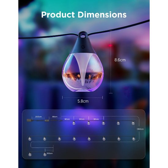 Nizna svjetla GOVEE RGBICW Outdoor String Lights, 14,63M