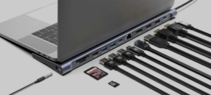 Docking station MANHATTAN 12-in-1 Multiport Hub, USB-C na 2x 4K 60Hz HDMI, 4K 60Hz DisplayPort, 3x USB-A, USB-C PD 100W, USB-C, Gigabit RJ45, SD/microSD čitač, 3.5mm audio