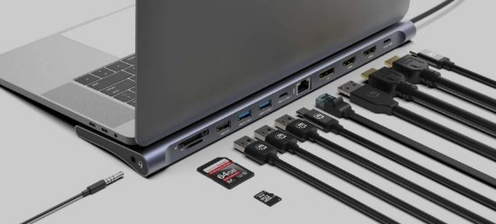 Docking station MANHATTAN 12-in-1 Multiport Hub, USB-C na 2x 4K 60Hz HDMI, 4K 60Hz DisplayPort, 3x USB-A, USB-C PD 100W, USB-C, Gigabit RJ45, SD/microSD čitač, 3.5mm audio