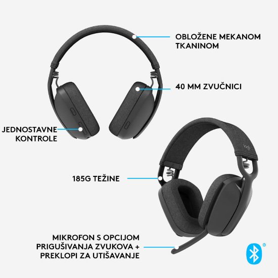 Slušalice LOGITECH Zone Vibe 100, bežične, BT, crne