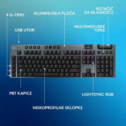 Tipkovnica LOGITECH Gaming G915 X Lightspeed Tactile, RGB, mehanička, bežična, US Layout, crna