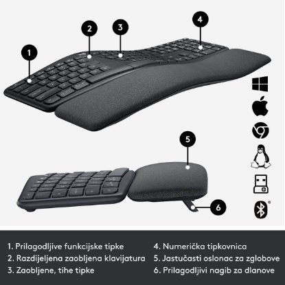 Tipkovnica LOGITECH Ergo K860, ergonomska, bežična, crna
