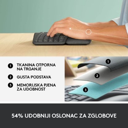 Tipkovnica LOGITECH Ergo K860, ergonomska, bežična, crna