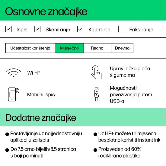 Multifunkcijski printer HP DeskJet 2820e, 588K9B, printer/scanner/copy, 1200dpi, Wi-Fi, USB, Instant Ink, bijeli