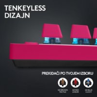Tipkovnica LOGITECH G Pro X TKL LIGHTSPEED, mehanička, tactile, bežična, RGB, roza